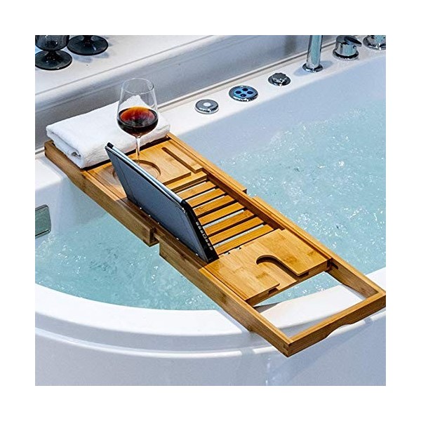 Planche de Baignoire avec boîte à Serviettes, Plateau de Bain Extensible, Plateau Baignoire Bambou avec Emplacement pour Tabl