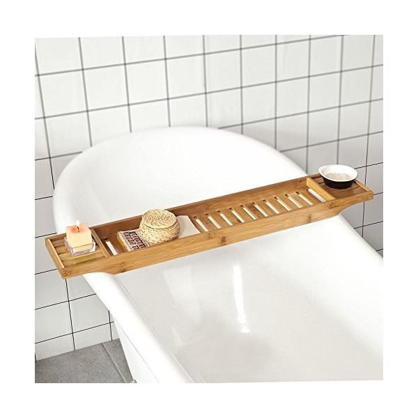 SoBuy® FRG212-N Pont de Baignoire en Bambou Porte Savon et Gel Douche Serviteur de Baignoire L80cmxP15cmxH4cm