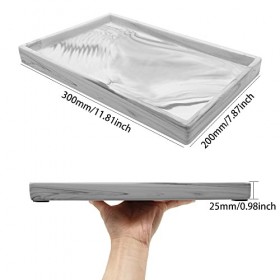 KtbeYTi Plateau Gris Marbre, Plateau Décoratif Rectangulaire, Plateau de Service en Marbre, pour Table Basse, Salon, Bureau, 