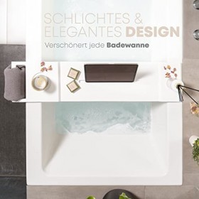 Pont de Baignoire Pampeliška Premium Blanche avec Porte-Serviettes en Bambou | Planche de Baignoire avec Support e-Book/Smart