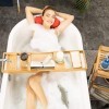 Relaxdays, nature Pont de baignoire extensible plateau tablette salle de bain 2 en 1, réglable 74,5-114 cm, bambou, métal, po