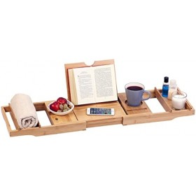 Plateau pour lit et Pont de Baignoire en Bambou Extensible de 75 à 109&nbsp;cm [BadeStern]