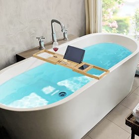 [en.casa] Plateau de Baignoire avec Porte-Verre Support pour Livres Tablette Portable Pont avec Capacité de Charge de 5 kg Ba