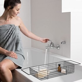 Navaris Pont de Baignoire en métal - Plateau de Bain 70 x 20 x 10 cm pour Gel Douche shampoing Gant de Toilette - Rangement S