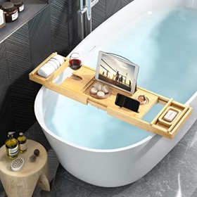 Étagère de Baignoire en Bambou avec Support pour Verre à vin, Porte-gobelet, Porte-Savon, Porte-Savon, Plateau de Baignoire N