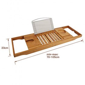 THINFAR Pont de Baignoire Extensible en Bambou, Plateau Baignoire Expérience de Spa, Support Intégré pour Livre et Tablette, 
