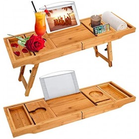 Gunolye Plateau de baignoire et ordinateur portable - 2 en 1 - Avec porte-savon et accessoires confortables - Plateau pour la