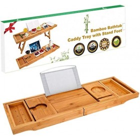 Gunolye Plateau de baignoire et ordinateur portable - 2 en 1 - Avec porte-savon et accessoires confortables - Plateau pour la