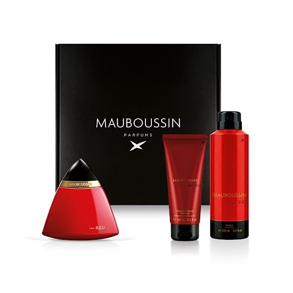 Mauboussin - Coffret Découverte 2023 In Red : Eau de Parfum 100ml, Gel Douche 100ml & Déodorant 200ml