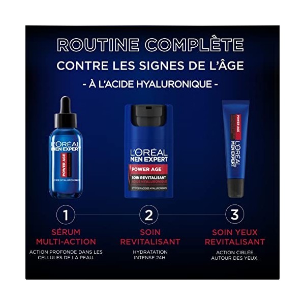 LOréal Men Expert - Trousse Routine Experte pour Homme - Soins Visage Revitalisant & Anti-Âge - À lAcide Hyaluronique - Pou