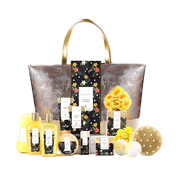 Spa Luxetique Coffret Cadeau Femme - 15pcs Coffret de Bain,Parfum Tropical avec le Beurre de Karité, Boules de Bain, Idée Cad