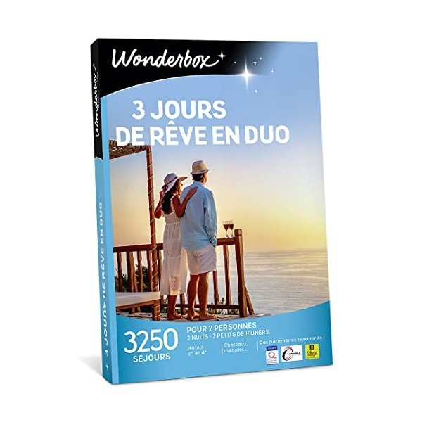 Wonderbox - Coffret cadeau - 3 JOURS DE RÊVE - 2270 Séjours dépaysants en hôtels 3* et 4* étoiles, manoirs, châteaux, ferme r