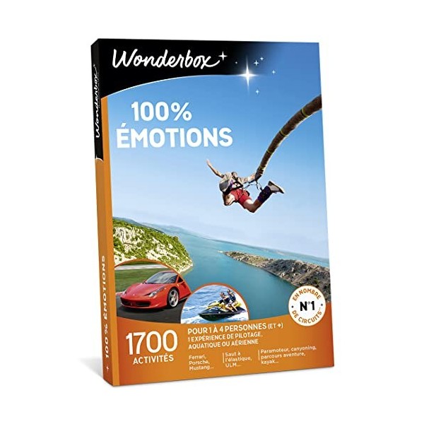 Wonderbox – Coffret cadeau – 100% EMOTIONS – 1700 activités sportives: pilotage sur circuit, ULM, saut à lélastique, plongée