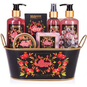BRUBAKER Cosmetics - Coffret de bain & douche - Fruit de la passion/Love - 12 Pièces - Bassine vintage décorative - Idée cade