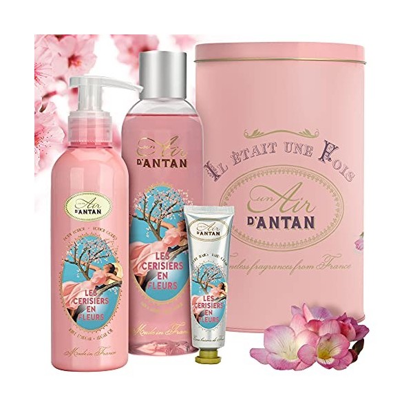 Coffret Cadeau Femme Un Air d’Antan®: Coffret Beaute Femme 1 Gel Douche 250ml, 1 Creme Main 25ml, 1 Lait Corps Hydratant 200m