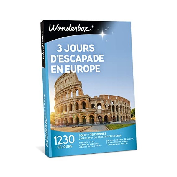 Wonderbox - Coffret cadeau - 3 JOURS DESCAPADE EN EUROPE - 1230 séjours en hôtels 3* ou 4*... à Rome, Lisbonne, Porto, Liège