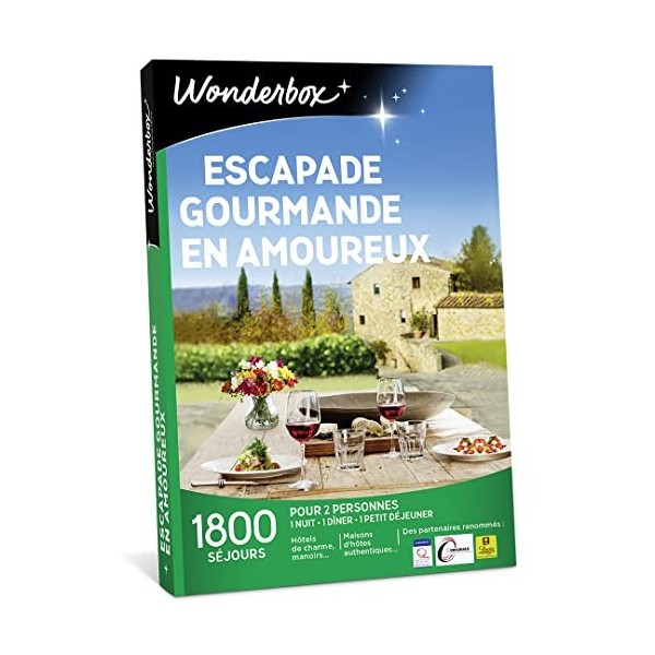 Wonderbox – Coffret cadeau - ESCAPADE GOURMANDE EN AMOUREUX – plus de 1.000 séjours gourmands en manoirs, hôtels de charme, m