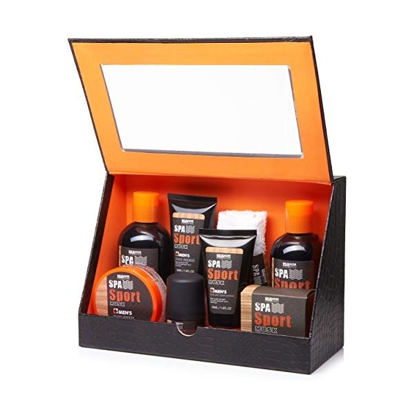 BRUBAKER Cosmetics - Coffret de bain & douche - Mens Spa Sport/Musc - 8 Pièces - Soins du corps - Idée cadeau Homme