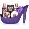 BRUBAKER Cosmetics - Coffret de bain & beauté de luxe - Fleurs damour - 7 Pièces - Escarpin décoratif - Violet/Paillettes - 