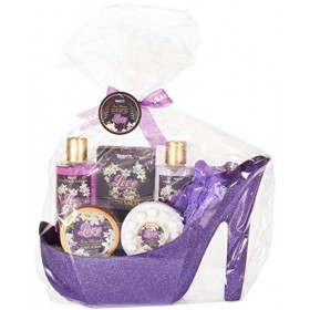 BRUBAKER Cosmetics - Coffret de bain & beauté de luxe - Fleurs damour - 7 Pièces - Escarpin décoratif - Violet/Paillettes - 