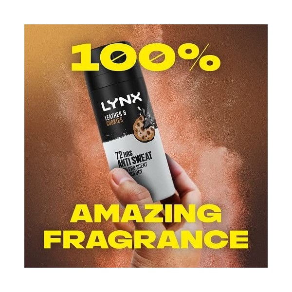 Lynx Leather & Cookies Déodorant anti-transpirant en spray 72h pour homme Technologie Pro Scent 150 ml