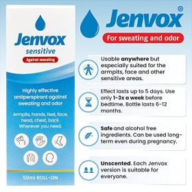 Jenvox Classic Sensitive Antitranspirant pour la transpiration et les odeurs, dure jusquà 7 jours, roll-on, non parfumé, trè