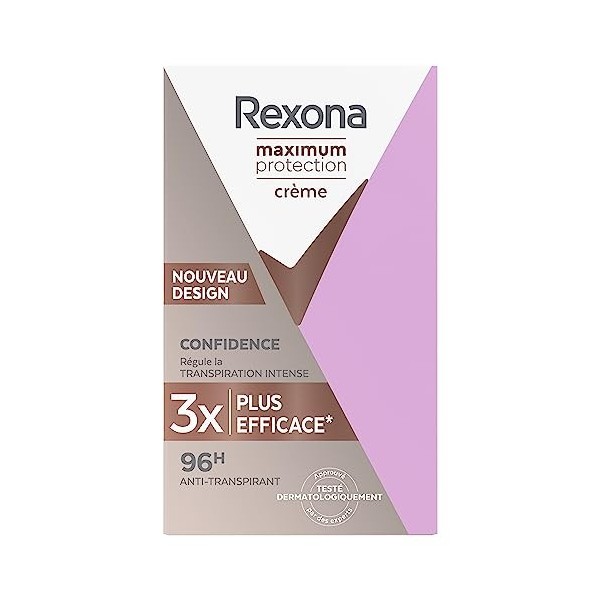 Rexona Déodorant Femme Stick Anti-Transpirant Maximum Protection Confidence, Antibactérien, Sans Alcool et sans Paraben, Effi
