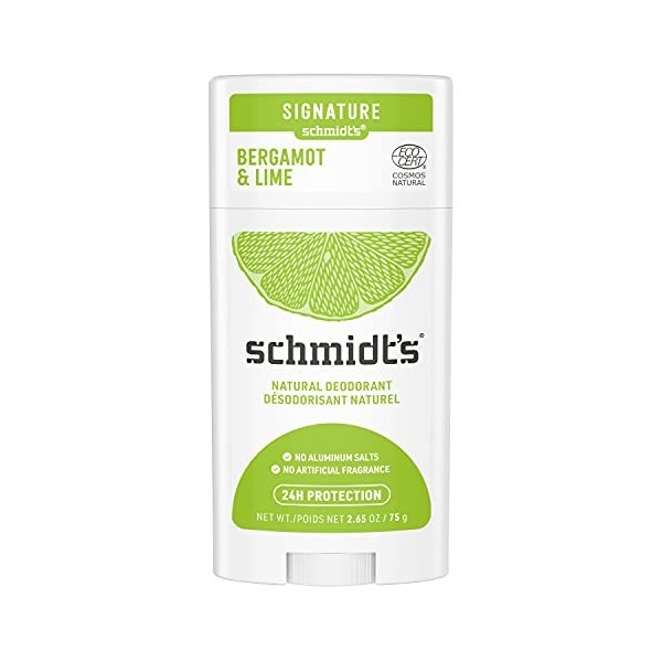 Schmidts Déodorant Stick Signature Bergamote et Citron Vert, Efficace 24h, 100% Origine Naturelle, Certifié naturel et Vegan