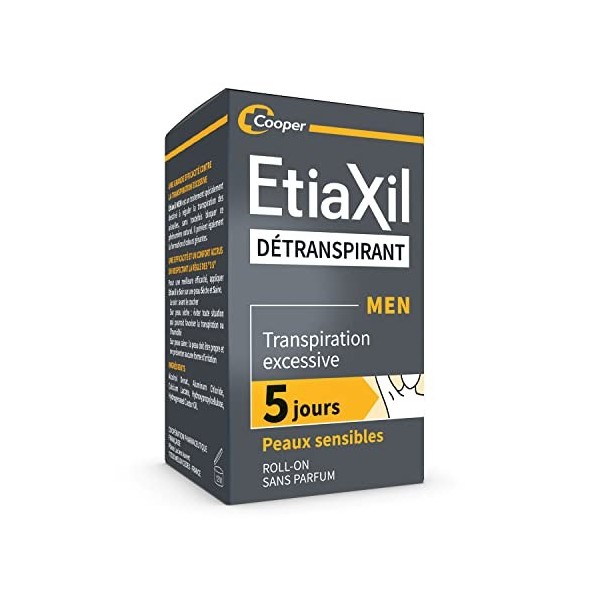 ETIAXIL - Détranspirant MEN - Traitement Transpiration Excessive - Aisselles - Peaux Sensibles - 15 ml