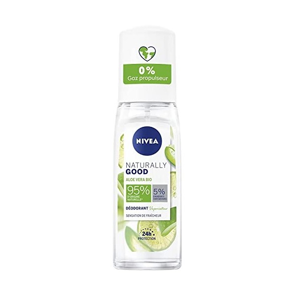 NIVEA NATURALLY GOOD Déodorant Femme Aloe Vera Bio spray 75ml, déodorant avec 95% d’ingrédients d’origine naturelle, spray va