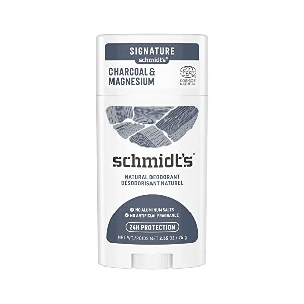 Schmidts Déodorant Stick Signature Charbon et Magnésium, 100% dOrigine Naturelle, Efficacité 24h, Certifié Vegan, Testé der