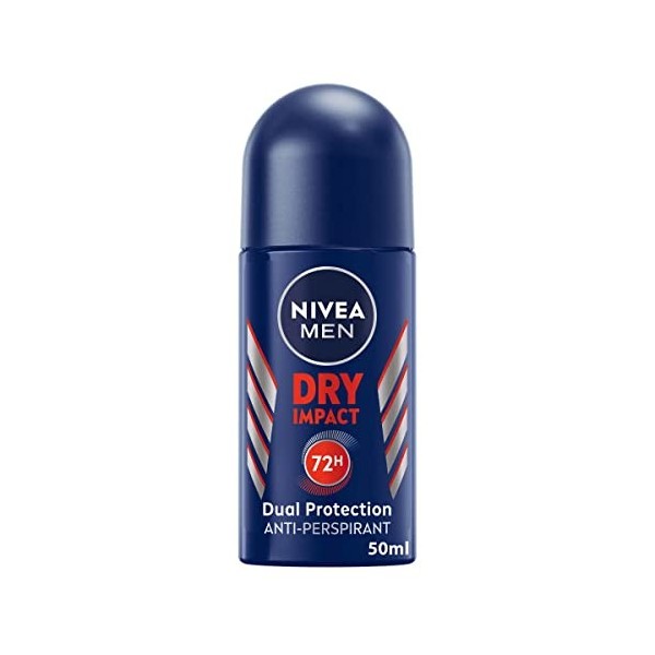 NIVEA MEN Dry Impact Déodorant Roll-on 6 x 50 ml, Déodorant homme anti-transpirant pour tous les types de peau, Déodorant ant