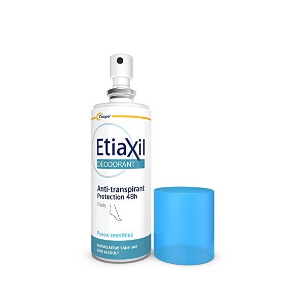 ETIAXIL - Anti-transpirant - Transpiration Modérée - Protection 48h - Pieds - Adapté aux peaux sensibles - Spray - Fabriqué e