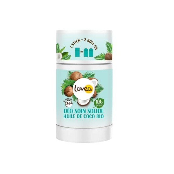 LOVEA - Déo-Soin Solide - Déodorant - Huile De Coco Bio - Efficacité 24h - 98% DOrigine Naturelle - Sans Alcool - Vegan - Ce