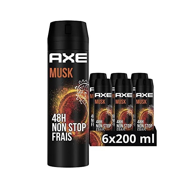 AXE Déodorant Homme Spray Musk, 48h non-stop frais, Parfum musc et fougère Lot de 6x200ml 