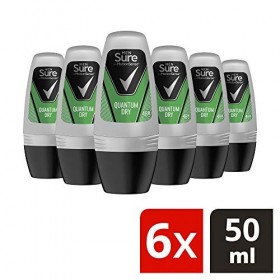Lot de 6 déodorants Sure Men Quantum Dry, déodorant à bille anti-transpirant, 50&nbsp;ml