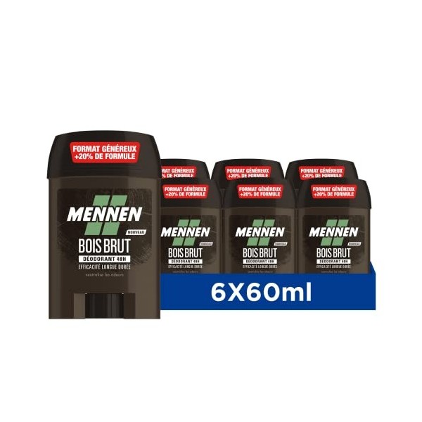 Mennen Natural Force Deodorant dorigine naturelle homme 48H stick large sans alcool anti traces - Lot de 6