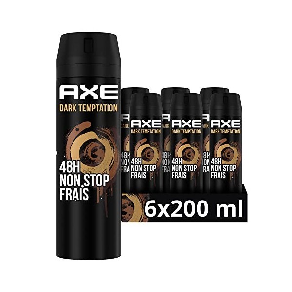 AXE Déodorant Homme Spray Dark Temptation, 48h non-stop frais, Parfum chocolat Lot de 6x200ml 