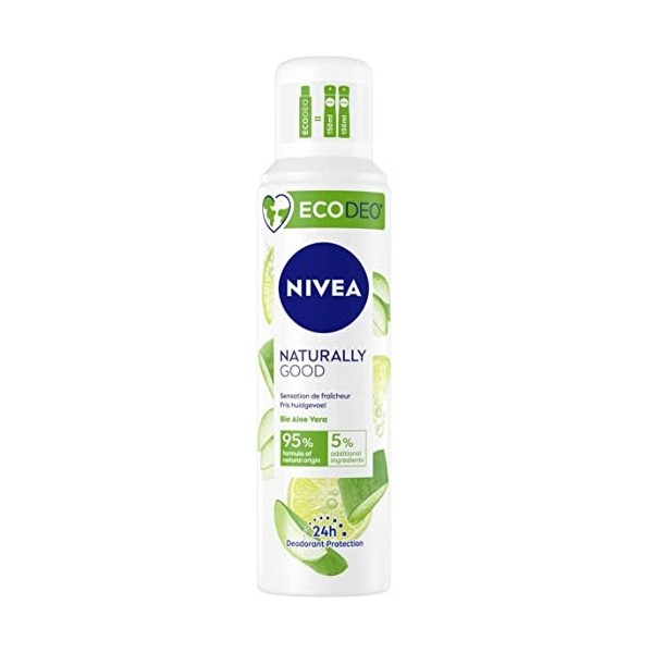 NIVEA NATURALLY GOOD Déodorant atomiseur EcoAir® Aloe Vera 1 x 125 ml , Déodorant femme efficacité 24H, Déodorant compressé 