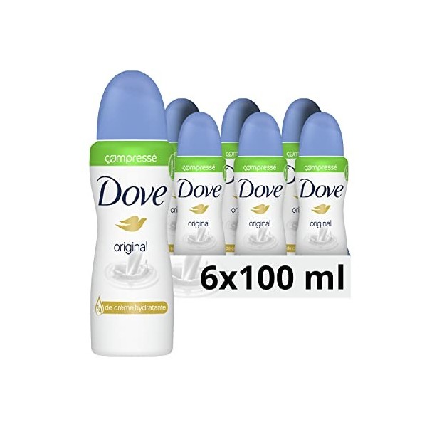 Dove Original Déodorant Femme Spray Compressé Anti-Transpirant, Efficace 48h Anti-Irritations Lot de 6x100ml 