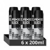 AXE Déodorant Homme Spray Anti-Transpirant Black, 72h anti-humidité, Parfum baies noires et bois de cèdre Lot de 6x200ml 