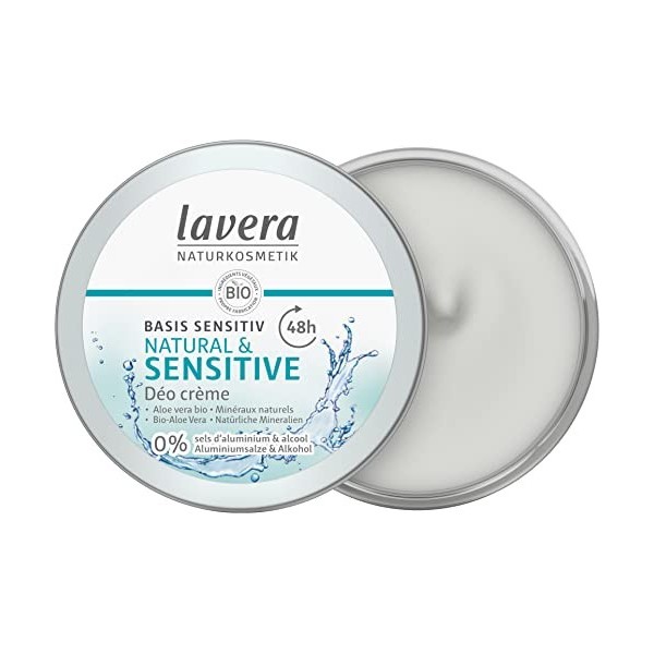 lavera Deo Creme NATURAL & SENSITIV - 0% sels d aluminium - vegan - 48h - cosmétiques naturels certifiés - d’aloe vera bio e