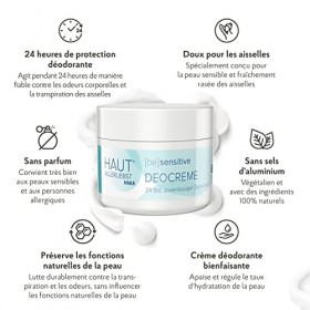 HAUTALLERLIEBST Déodorant crème, Protection 24h, pour peau sensible, sans aluminium, 30g