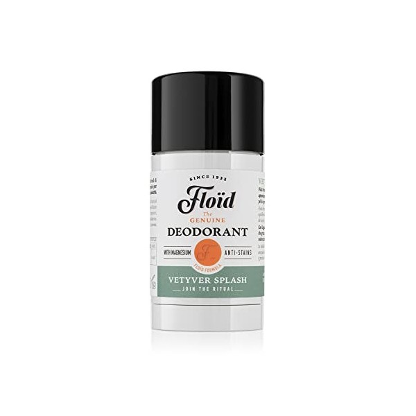 Floïd Déodorant Vetyver Splash 75 ml , Déodorant pour homme aux sels de magnésium pour une fraîcheur durable, Déodorant sans