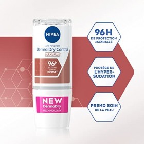 NIVEA Derma Control 96 H Déodorant bille 1 x 50 ml , Déodorant femme contre la transpiration excessive et les odeurs, Roll-o