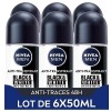 NIVEA MEN Déodorant Bille Invisible For Black & White Power lot de 6 x 50 ml , déodorant homme anti-traces blanches et jaune