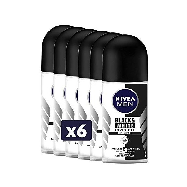 6 X Nivea Men invisible Noir et blanc Déodorant anti-transpirant 48h Roll On 50 ml