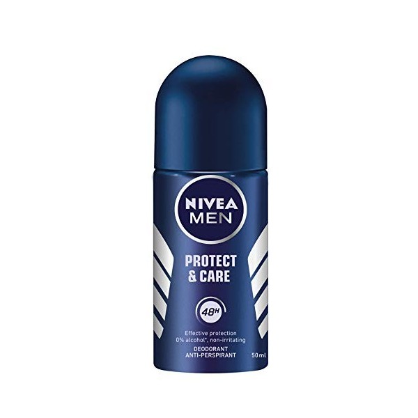 Nivea MEN Protect & Care Roll-On Déodorant anti-transpirant 6 x 50 ml, Déodorant homme avec 0 % dalcool, Deo Roll avec Nivea