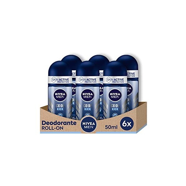 NIVEA Men Cool Kick Roll-on Déodorant Anti-Transpirant Lot de 6 x 150 ml Déodorant Homme avec Formule Cool-Care Deo Roll pour