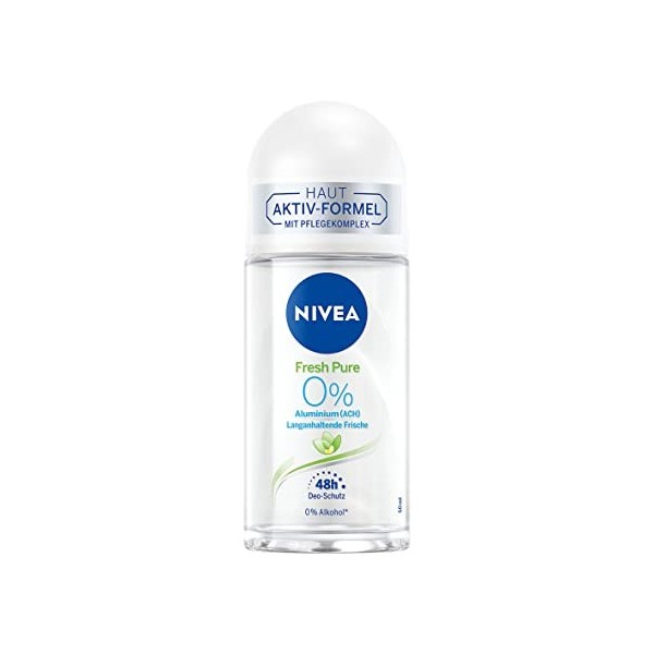 NIVEA Fresh Pure Déodorant Roll-On 50 ml , Aluminium ACH avec parfum de jasmin et formule rafraîchissante, déodorant avec 